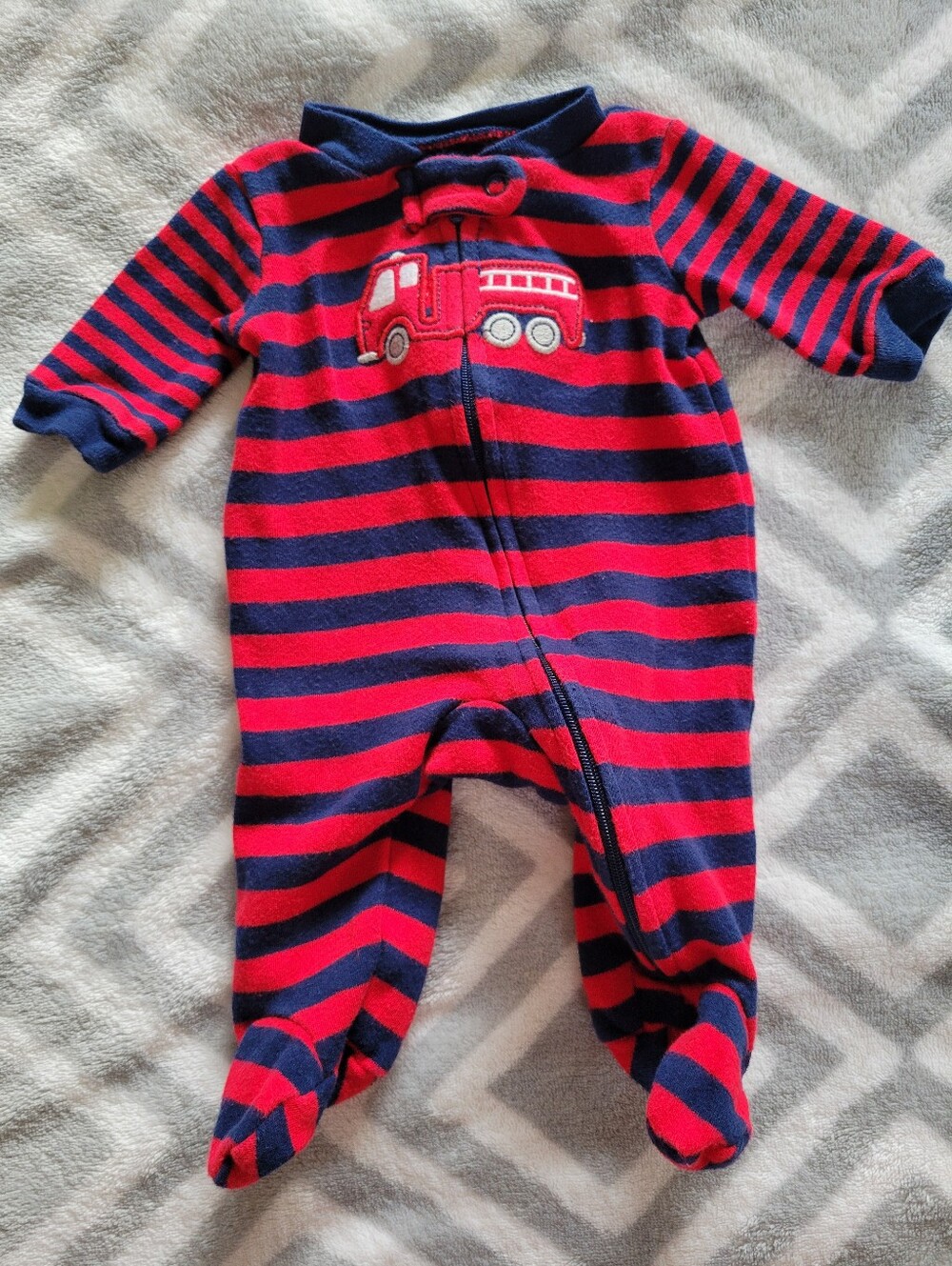 Baby Boys preemie Red & Blue Striped Fire Truck Sleeper